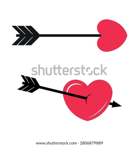 Red Heart Pierced Vector. Dark Cupid Arrow Flat Icon. Romantic Love Concept. Valentine's Day Illustration. Passion Symbol.