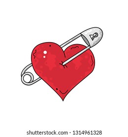 Red heart with pin, symbol of broken love. Beautiful element for your cards , posters design.