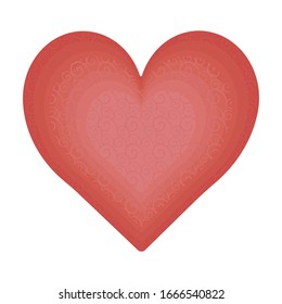 Red heart with pink middle and pattern isolated object on white background.