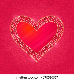 Red Heart with Pink Petal Frame. Vector Card