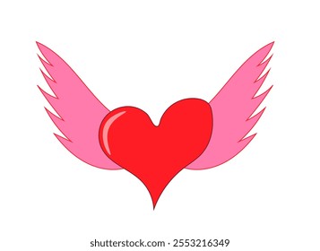 red heart with pink wings on a white background