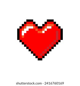 Red heart pixel art, Computer games graphics vector element isolated, Cute decoration for Valentine's day, wedding romantic love event