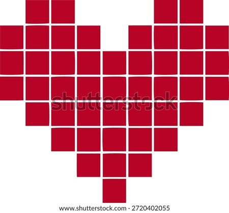 Red heart pixel art icon, romantic retro game style love symbol for Valentine's Day and digital design, isolated vector illustration