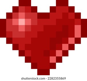 Red heart pixel art. Retro game style heart icon. Vector illustration.