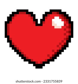 Red Heart Pixel Art Style. Vector Illustration. Icon with Love Symbol.