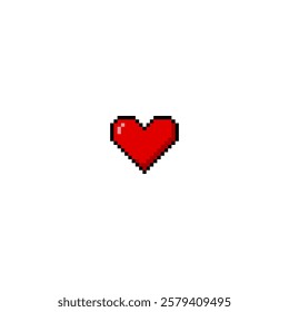 Red heart pixel art Y2K icon. Heart with black outline squared contour, emotion tile emoji. Love symbol aesthetic digital 8 bit retro style. Vector graphic romantic decoration. Amour geometric sign