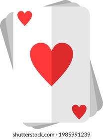 Red heart poker card, flat icon vector