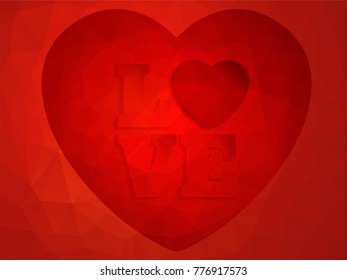 red heart in polygon geometric abstract background with love . Vector EPS 10.