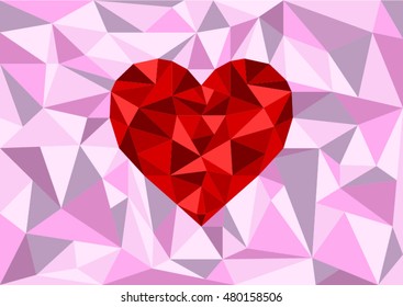 Red heart Polygon vector on pink polygon background