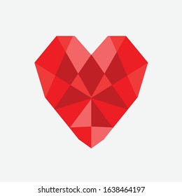 Red heart polygon vector for valentine's day, wedding, icon design