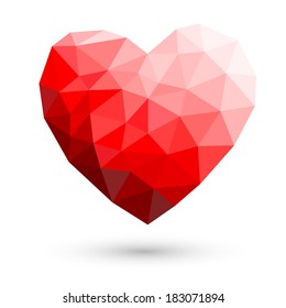Red heart polygonal abstract on white backgrounds Vector illustration