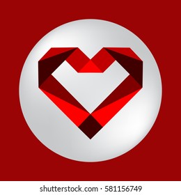 Red heart, polygonal, icon