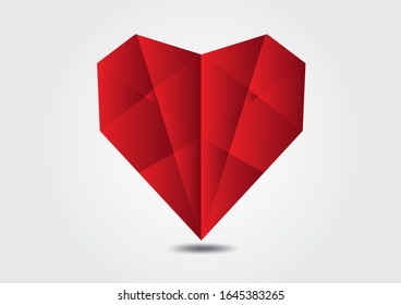 Polygonale Vektorillustration des Roten Herzens für den Valentinstag, Hochzeitkarte. Handgezeichnetes Herz.