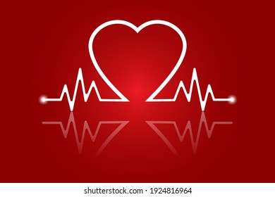 Red Heart Pulse Icon Flat Design. Health Care. Technology Background. Healthcare Design. Stock Image. EPS 10.