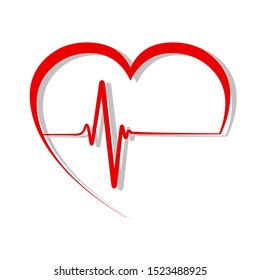 Red heart with pulse line, cardiogram sign - vector