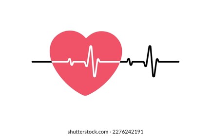 Red heart with a pulse line on a white background. Heart pulse, lone heartbeat, cardiogram. Healthy lifestyle. Vector illustration in a flat style.