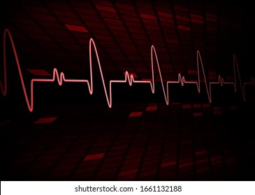 RED Heart pulse monitor with signal. Heart beat. EKG icon wave