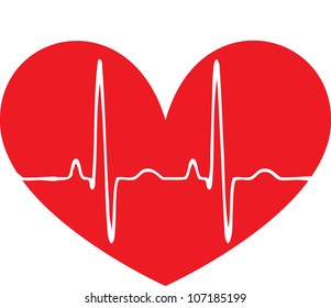 Red heart with pulse on white background