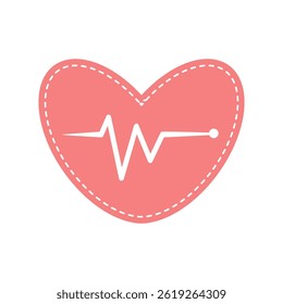 Red heart with pulse on white background. Heartbeat icon. Vector illustration. 
