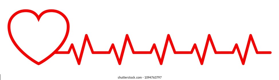 Red heart pulse, one line - stock vector