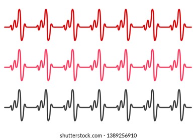Red heart, pulse one line, cardiogram sign, heartbeat - vector