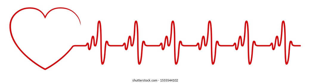 Red heart, pulse one line, cardiogram sign, heartbeat - vector for stock