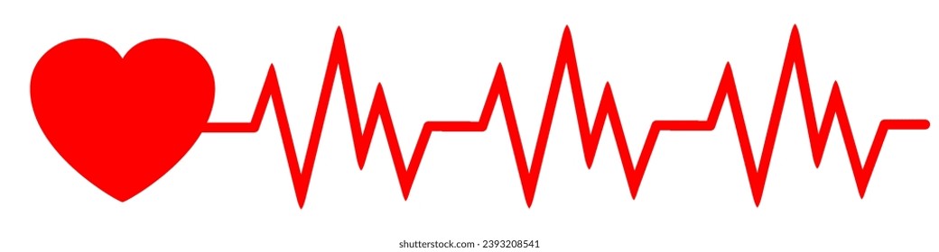 Corazón y pulso rojos una línea, signo cardiograma, latido cardíaco - vector stock