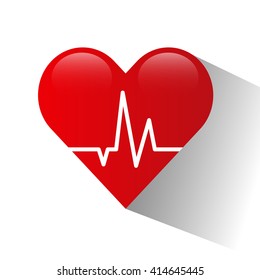 Red heart with pulse. Vector illustration