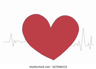 Imagen del corazón rojo y de la onda del pulso