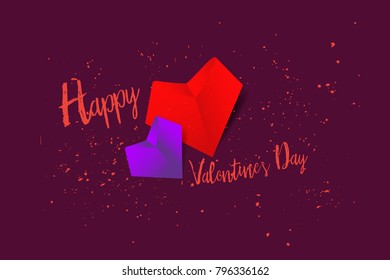 Red heart and Purple heart happy valentine day - Paper art - Vector illustration