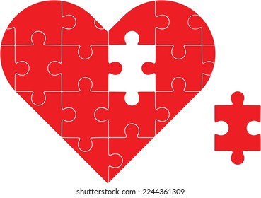 Red Heart Puzzle With Missing Jigsaw Piece