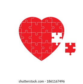 Red Heart Puzzle With One Missed Piece. Vector Illustration.