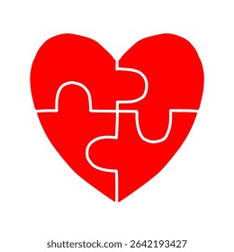 Red heart puzzle pieces vector. Connected family concept. Valentines, romantic sign. vector illustration