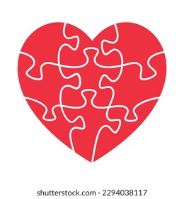 Red heart puzzle vector isolated on white background.