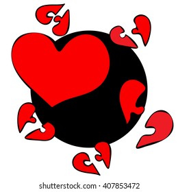 red heart with puzzles on a black background