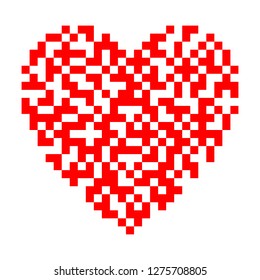 Red heart of qr code. Concept of digital love. Vector illustration