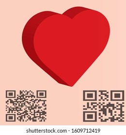 Red heart of qr code, love beautiful design hearts vector 