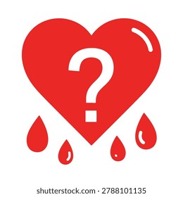 Red heart with question mark and blood drops question dripping relationship