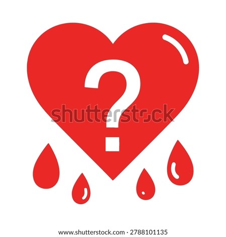 Red heart with question mark and blood drops question dripping relationship