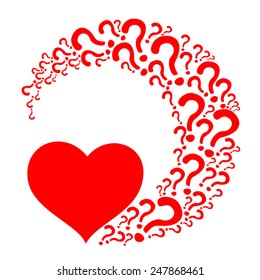 Red heart and question mark isolated on White background. Vector illustration 