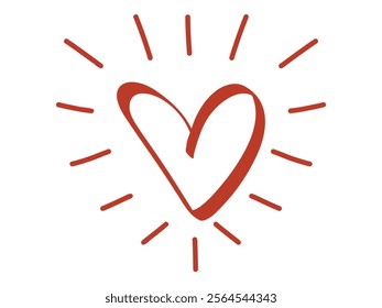 A red heart with radiant lines emanating from it on a white background. A cheerful and vibrant depiction of love and positivity