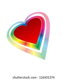 The red heart with rainbow beams