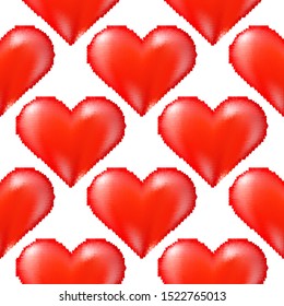 Red Heart Random Seamless Pattern on White Background.