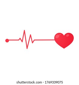 Red heart rate graph When exercising. Concept of saving the patient's life. isolate on white background.