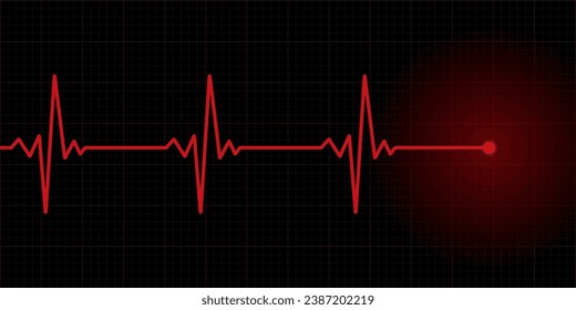 Red heart rate line on screen indicates cardiac arrest. Electrocardiogram. Vector illustration