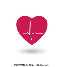 Red heart rate and pulse on white background  