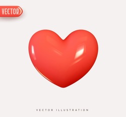 Red Heart. Realistic 3d Design Icon Heart Symbol Love. Vector Illustration