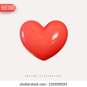 Red heart  Realistic 3d design icon heart symbol love  Vector illustration