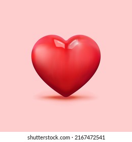Red heart. Realistic 3d design icon heart symbol love. 3d Vector illustration