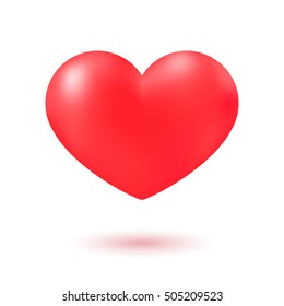 Red Heart realistic 3D icon with shadow. Vector illustration isolated on white background for web design banner, poster or print card